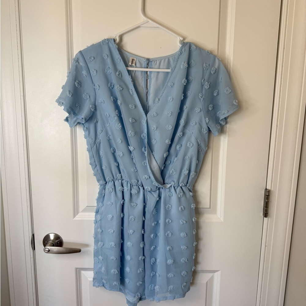 Light Blue Swiss Dot Romper - Picture 3 of 5